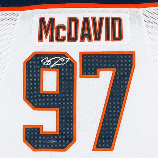 Collectible Merchandise Upper Deck Authenticated - Connor McDavid Autographed Edmonton Oilers Authentic White Jersey with 40th Anniversary Shoulder Patch - Cardboard Memories Inc.