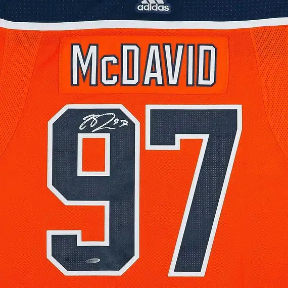 Collectible Merchandise Upper Deck Authenticated - Connor McDavid Autographed Edmonton Oilers Authentic Orange Jersey with 40th Anniversary Shoulder Patch - Cardboard Memories Inc.