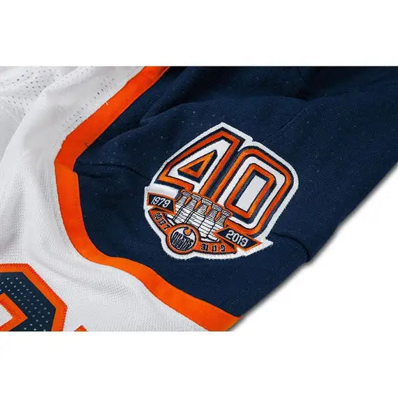 Collectible Merchandise Upper Deck Authenticated - Connor McDavid Autographed Edmonton Oilers Authentic White Jersey with 40th Anniversary Shoulder Patch - Cardboard Memories Inc.