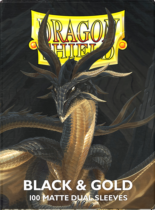 Arcane Tinmen - Dragon Shield Dual Sleeves - Standard Size - Matte - Black and Gold - Package of 100