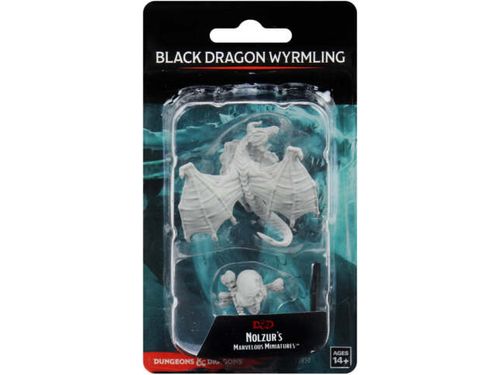 Role Playing Games Wizkids - Dungeons and Dragons - Unpainted Miniatures - Nolzurs Marvelous Miniatures - Black Dragon Wyrmling - 73850 - Cardboard Memories Inc.