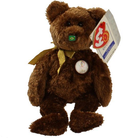 Plush TY Beanie Baby - Champion the FIFA Bear - Brazil - Cardboard Memories Inc.