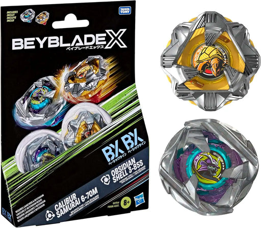 Action Figures and Toys Hasbro - Beyblade X - Calibur Samurai 6-70M & Obsidian Shell 3-85S - Dual Pack Set - Cardboard Memories Inc.