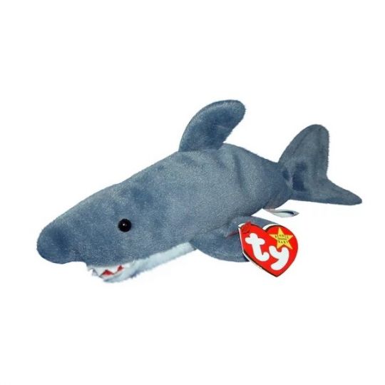 Plush TY Beanie Baby - Crunch the Shark - Cardboard Memories Inc.