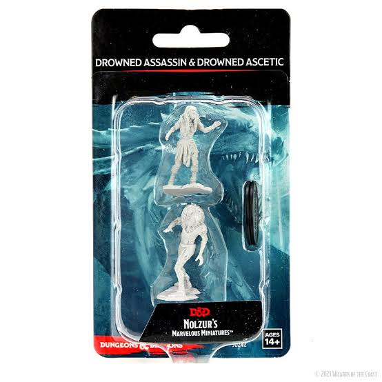 Role Playing Games Wizkids - Dungeons and Dragons - Unpainted Miniature - Nolzurs Marvellous Miniatures - Drowned Assassin and Ascetic - 90242 - Cardboard Memories Inc.