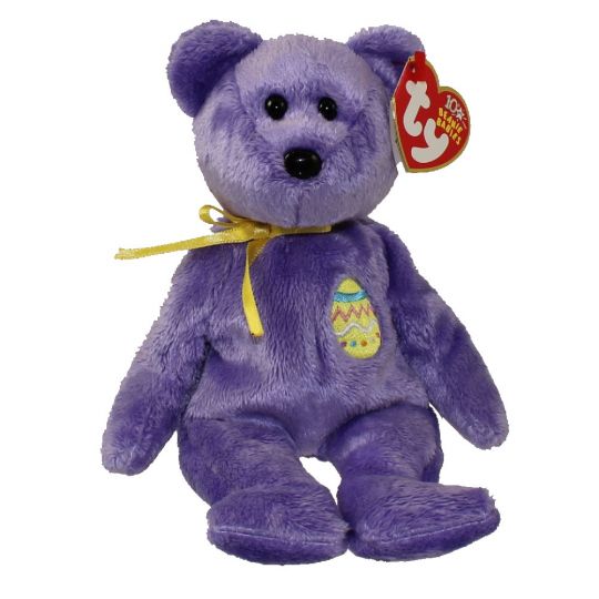Plush TY Beanie Baby - Eggs 3 the Purple Easter Bear - Cardboard Memories Inc.