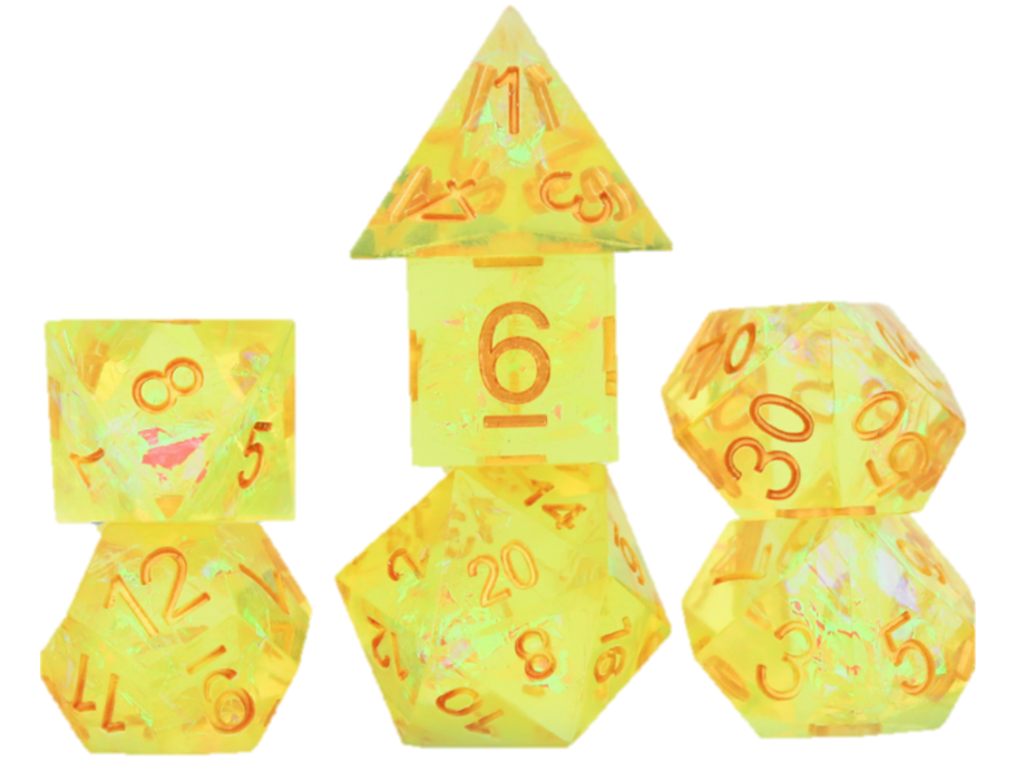 Dice Sirius Dice - 7 Die Set - Sharp-Edged Yellow Fairy - Cardboard Memories Inc.