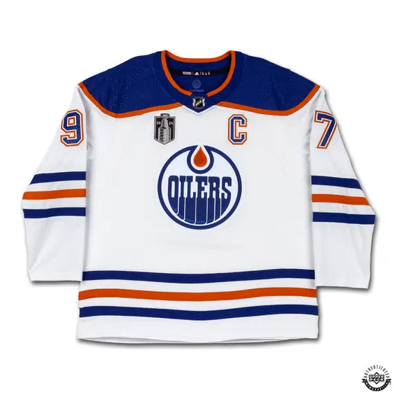 Collectible Merchandise Upper Deck Authenticated - Connor McDavid Autographed 2023-24 Edmonton Oilers Stanley Cup Final Patch White Authentic Adidas Jersey - Cardboard Memories Inc.