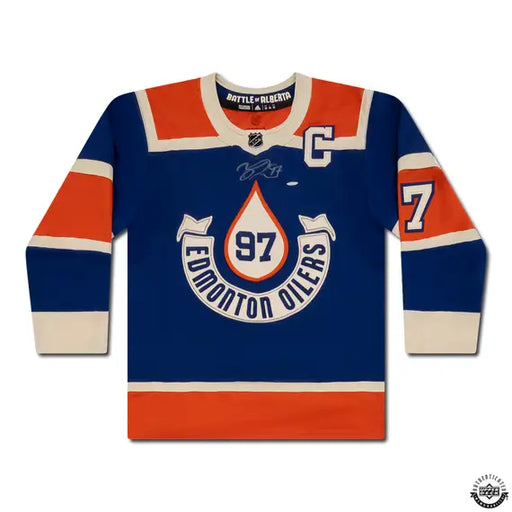 Collectible Merchandise Upper Deck Authenticated - Connor McDavid Autographed Royal Blue Adidas Edmonton Oilers 2023 Heritage Classic Authentic Jersey - Cardboard Memories Inc.