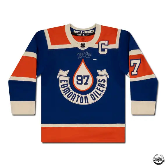 Collectible Merchandise Upper Deck Authenticated - Connor McDavid Autographed Royal Blue Adidas Edmonton Oilers 2023 Heritage Classic Authentic Jersey - Cardboard Memories Inc.