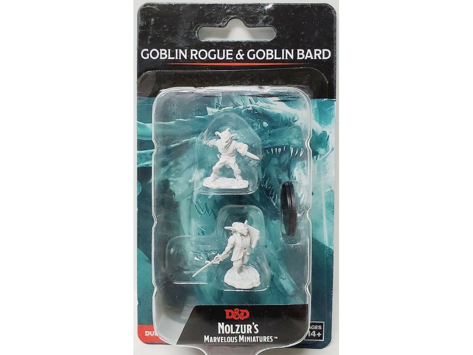 Role Playing Games Wizkids - Dungeons and Dragons - Unpainted Miniature - Nolzurs Marvellous Miniatures - Goblin Male Rogue and Female Goblin Bard - 90309 - Cardboard Memories Inc.