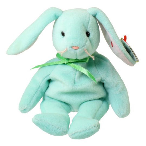 Plush TY Beanie Baby - Hippity the Green Bunny - Cardboard Memories Inc.
