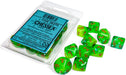 Dice Chessex Dice - Luminary Gemini Plasma Green-Teal with Orange - Set of 10 D10 - CHX 26270 - Cardboard Memories Inc.