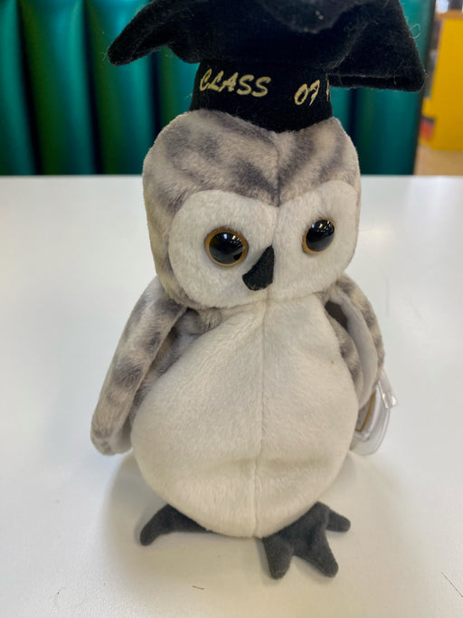 Plush TY Beanie Baby - Wiser the Owl - Class of 1999 - Cardboard Memories Inc.