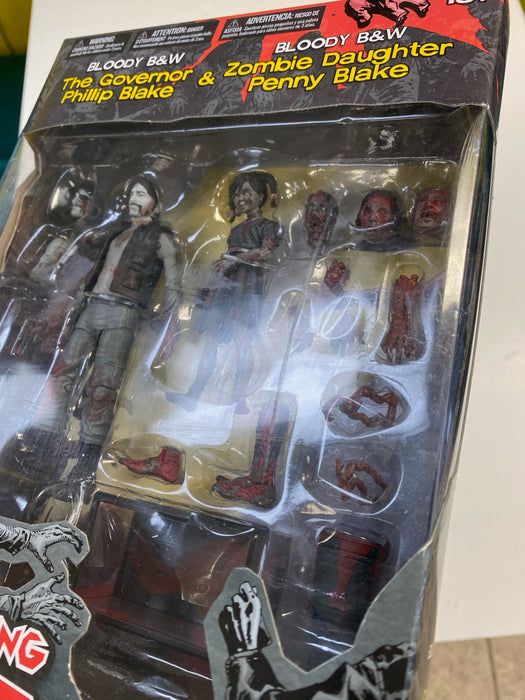 Action Figures and Toys McFarlane Toys - Walking Dead - Bloody Black & White Governor and Daughter Penny Blake - Series 2 Figure Set - PX Previews Exclusive - Cardboard Memories Inc.