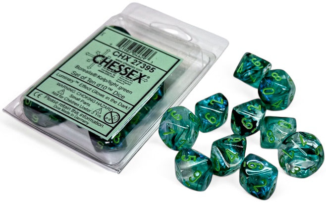 Dice Chessex Dice - Luminary Borealis Kelp with Light Green - Set of 10 D10 - CHX 27395 - Cardboard Memories Inc.