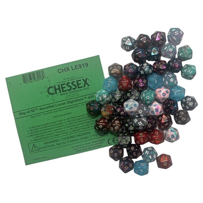 Dice Chessex Dice - 50 Loose Mini D20 Dice - Assortment Bag - CHX LE919 - Cardboard Memories Inc.
