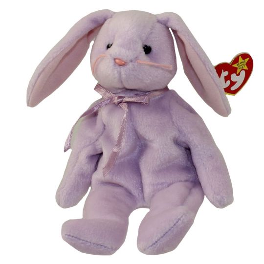 Plush TY Beanie Baby - Floppity the Purple Bunny - Cardboard Memories Inc.