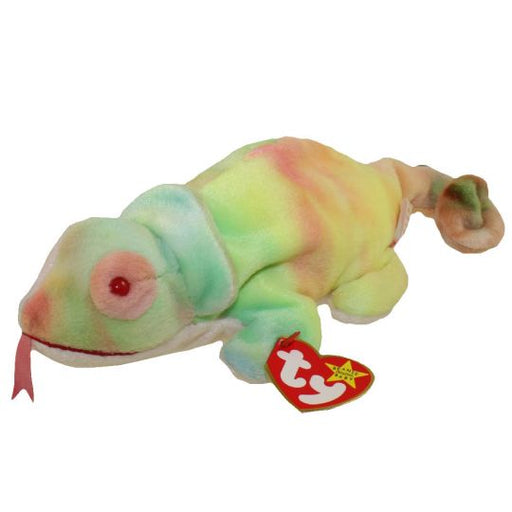 Plush TY Beanie Baby - Rainbow the Chameleon (tye-dyed) - Cardboard Memories Inc.