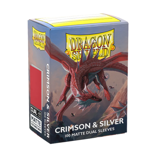 Supplies Arcane Tinmen - Dragon Shield Dual Matte Sleeves - Standard Size - Crimson and Silver - Package of 100 - Available February 13th 2026 - Cardboard Memories Inc.