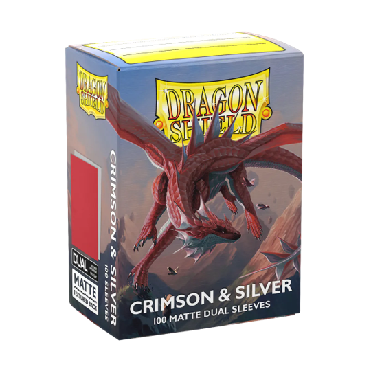 Supplies Arcane Tinmen - Dragon Shield Dual Matte Sleeves - Standard Size - Crimson and Silver - Package of 100 - Available February 13th 2026 - Cardboard Memories Inc.