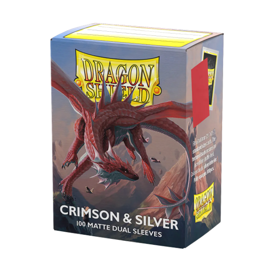 Supplies Arcane Tinmen - Dragon Shield Dual Matte Sleeves - Standard Size - Crimson and Silver - Package of 100 - Available February 13th 2026 - Cardboard Memories Inc.