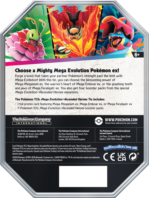 Trading Card Games Pokémon - Ascended Heroes - Mega Meganuim - Tin - Pre-Order August 28th 2026 - Cardboard Memories Inc.