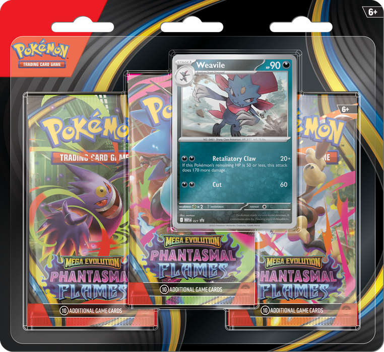 Trading Card Games Pokémon - Mega Evolution - Phantasmal Flames - 3 Pack Blister - Weavile - Cardboard Memories Inc.