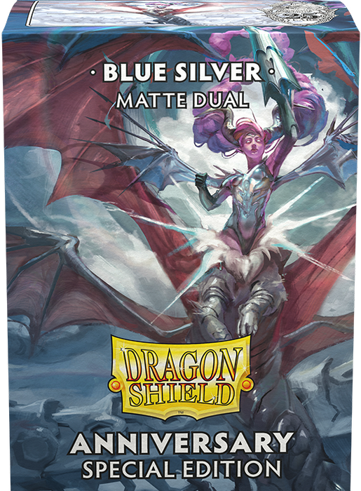 Supplies Arcane Tinmen - Dragon Shield Dual Sleeves - Standard Size - Matte - Anniversary Special Edition - Blue and Silver - Package of 100 - Cardboard Memories Inc.