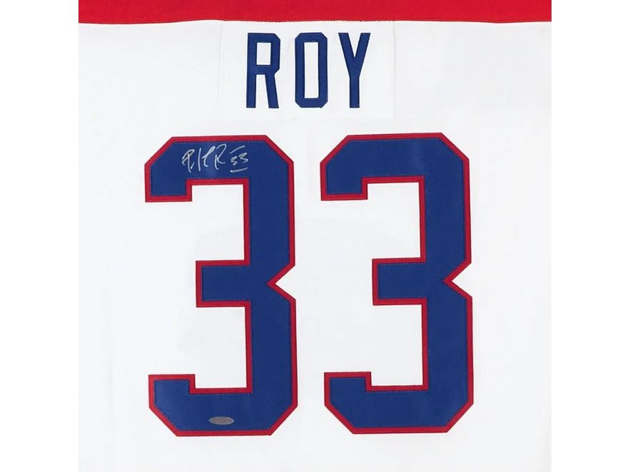  Upper Deck - Authenticated - Patrick Roy Autographed White Mitchel and Ness Montreal Canadiens Jersey - ORDER VIA EMAIL ONLY - Cardboard Memories Inc.