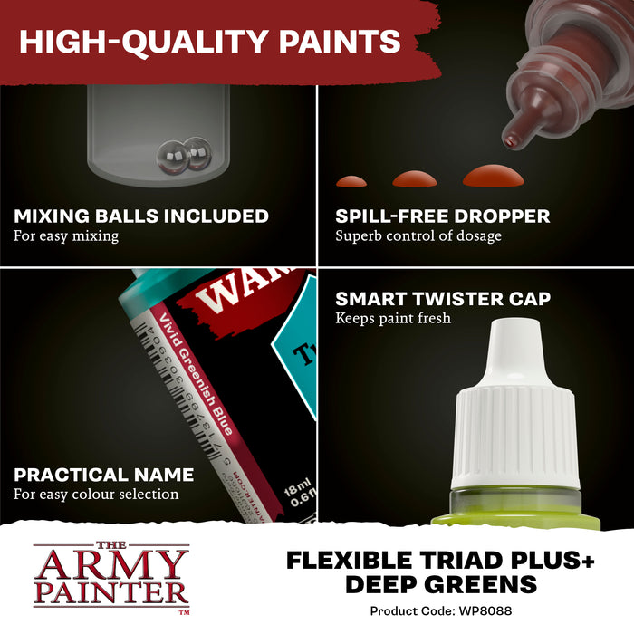 Paints and Paint Accessories Army Painter - Warpaints Fanatic - Deep Greens - Flexible Triad Plus Set - Cardboard Memories Inc.