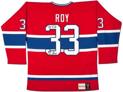 Upper Deck - Authenticated - Patrick Roy Autographed Inscribed Mitchell and Ness Red Vintage Montreal Canadiens Jersey - ORDER VIA EMAIL ONLY - Cardboard Memories Inc.