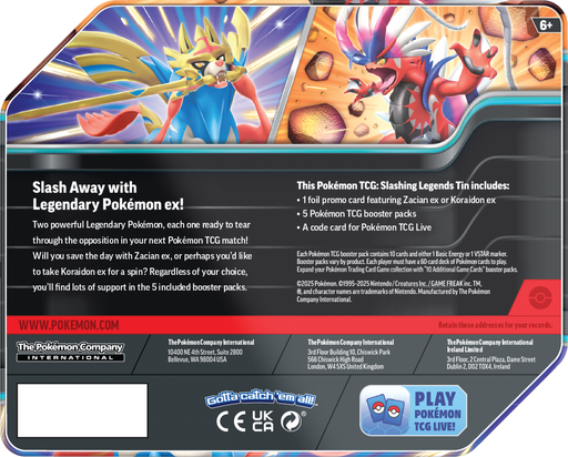 Trading Card Games Pokemon - Scarlet and Violet - Slashing Legends - Zacian EX - Tin - Cardboard Memories Inc.