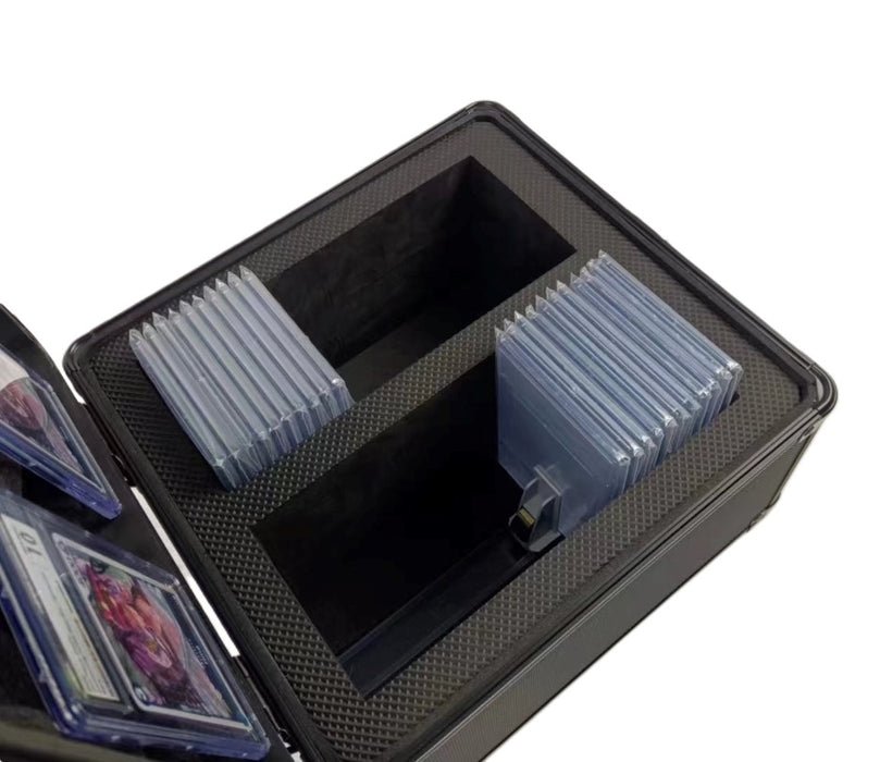Comic Supplies Evoretro - Graded Card Storage Box - Heavy Duty - 2 Rows - Black and Aluminum - Cardboard Memories Inc.