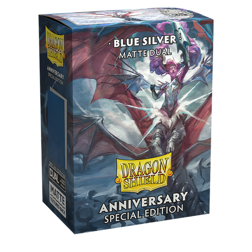 Supplies Arcane Tinmen - Dragon Shield Dual Sleeves - Standard Size - Matte - Anniversary Special Edition - Blue and Silver - Package of 100 - Cardboard Memories Inc.