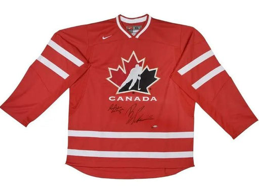  Upper Deck - Authenticated - Brayden Schenn and Sean Courturier Dual Autographed Replica Team Canada Home Jersey - ORDER VIA EMAIL ONLY - Cardboard Memories Inc.