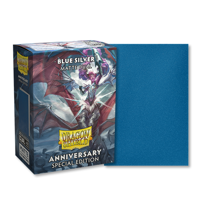Supplies Arcane Tinmen - Dragon Shield Dual Sleeves - Standard Size - Matte - Anniversary Special Edition - Blue and Silver - Package of 100 - Cardboard Memories Inc.