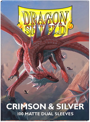 Supplies Arcane Tinmen - Dragon Shield Dual Matte Sleeves - Standard Size - Crimson and Silver - Package of 100 - Available February 13th 2026 - Cardboard Memories Inc.