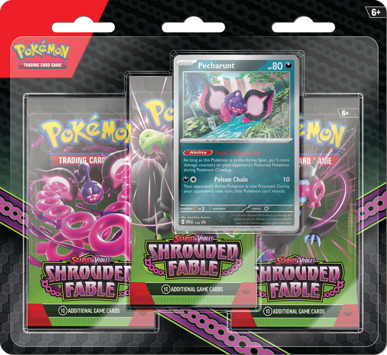 Trading Card Games Pokemon - Scarlet and Violet - Shrouded Fable - 3 Pack Blister - Pecharunt - Cardboard Memories Inc.