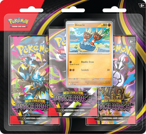 Trading Card Games Pokémon - Mega Evolution - Pitch Black - 3 Pack Blister - Binacle - Pre-Order July 17th 2026 - Cardboard Memories Inc.