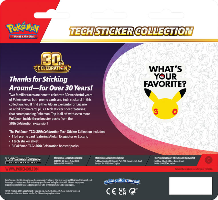 Trading Card Games Pokemon - 2026 - 30th Celebration - Tech Sticker Collection - Lucario - Cardboard Memories Inc.