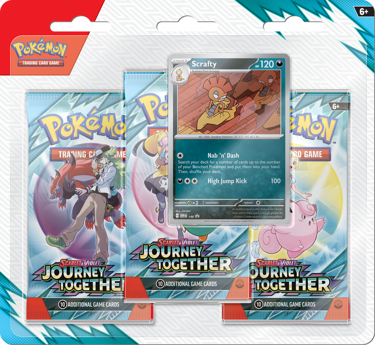 Trading Card Games Pokémon - Scarlet and Violet - Journey Together - 3 Pack Blister - Scrafty - Cardboard Memories Inc.