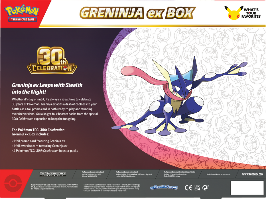 Trading Card Games Pokemon - 2026 - 30th Celebration - Greninja EX Box - Cardboard Memories Inc.