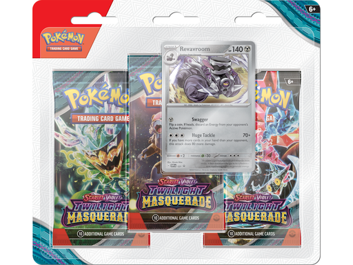 Trading Card Games Pokemon - Scarlet and Violet - Twilight Masquerade - 3 Pack Blister Pack - Revavroom - Pre-Order May 24th 2024 - Cardboard Memories Inc.