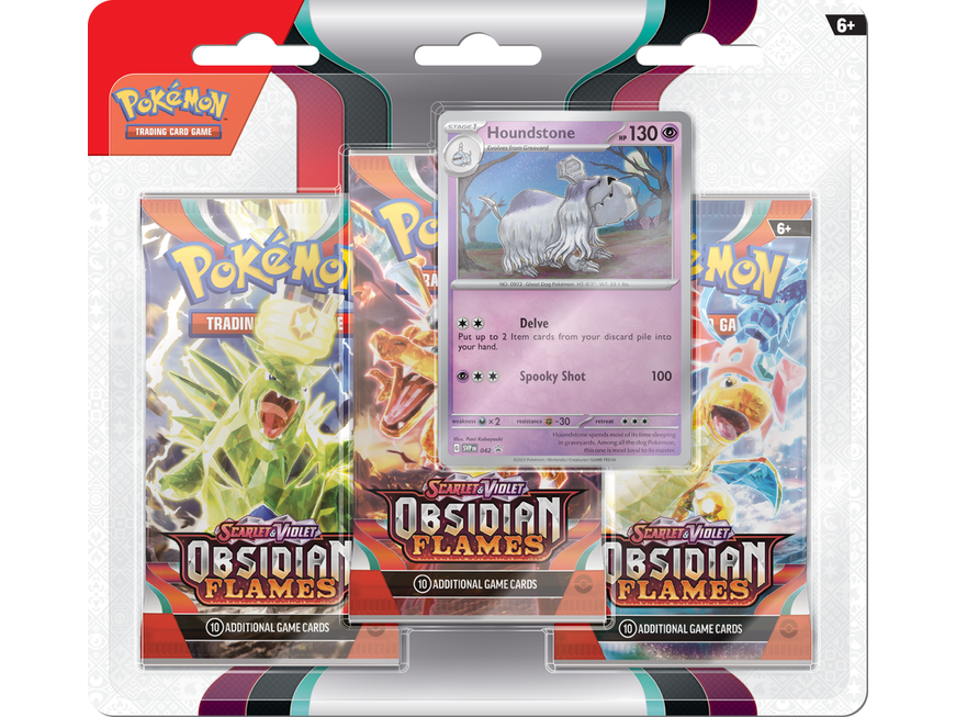 Trading Card Games Pokemon - Scarlet and Violet - Obsidian Flames - 3 Pack Blister Pack - Houndstone - Cardboard Memories Inc.