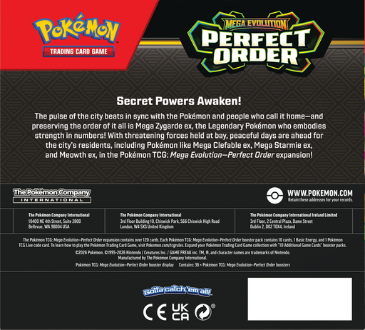 Trading Card Games Pokémon - Mega Evolution - Perfect Order - Booster Box - Pre-Order March 27th 2026 - Cardboard Memories Inc.