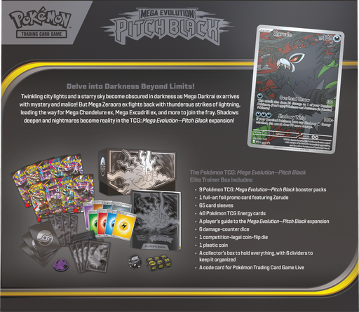 Trading Card Games Pokémon - Mega Evolution - Pitch Black - Elite Trainer Box - Pre-Order July 17th 2026 - Cardboard Memories Inc.