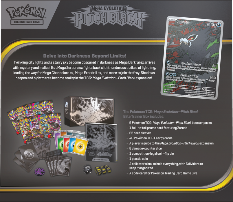 Trading Card Games Pokémon - Mega Evolution - Pitch Black - Elite Trainer Box - Pre-Order July 17th 2026 - Cardboard Memories Inc.