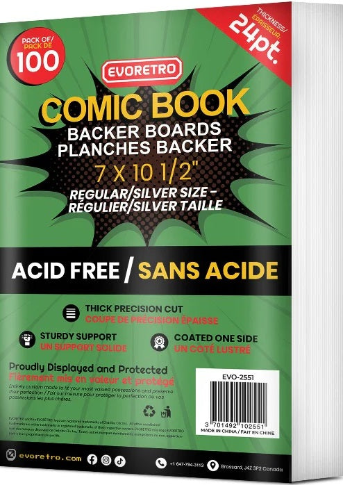 Comic Supplies Evoretro - Regular/Silver Comic Boards - Package of 100 - Cardboard Memories Inc.