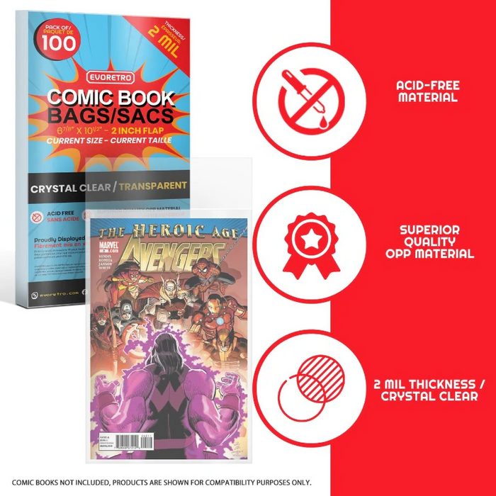 Comic Supplies Evoretro - Comic Series - Current Size Comic Bags - Cardboard Memories Inc.